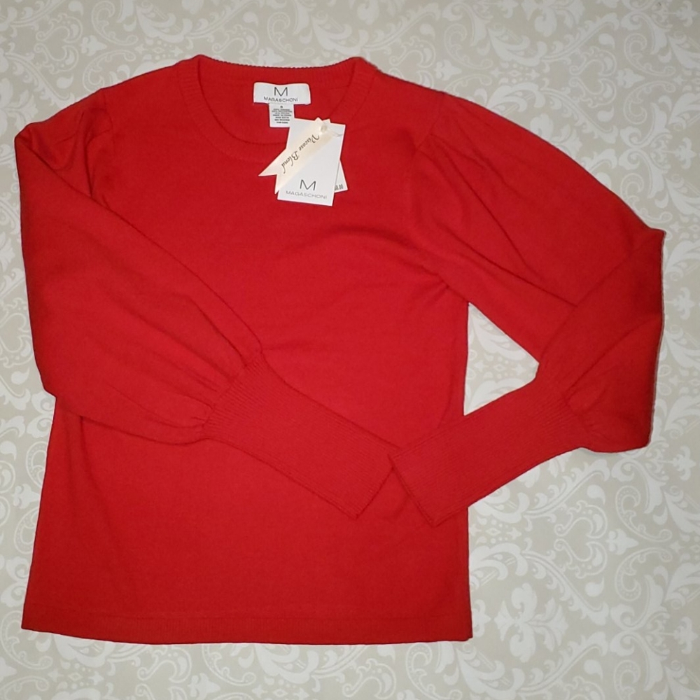Magaschoni Red Puff Sleeve Pullover Sweater
